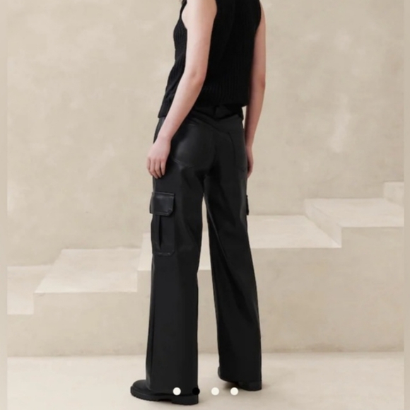 Banana Republic Vegan Leather mid-rise Cargo wide leg pants - Picture 7 of 14